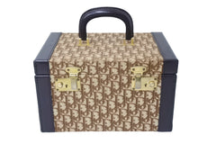 ChristianDior Vanity Trunk 30 Vintage Canvas Leather Beige Brown Gold Good Used 67483