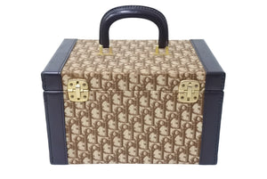ChristianDior Vanity Trunk 30 Vintage Canvas Leather Beige Brown Gold Good Used 67483