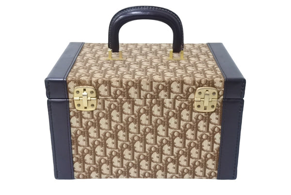 ChristianDior Vanity Trunk 30 Vintage Canvas Leather Beige Brown Gold Good Used 67483