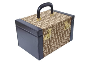 ChristianDior Vanity Trunk 30 Vintage Canvas Leather Beige Brown Gold Good Used 67483