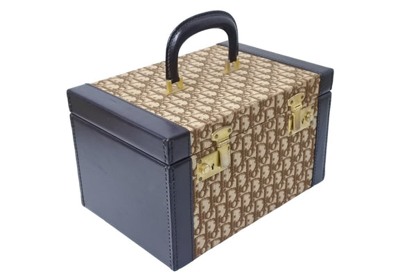ChristianDior Vanity Trunk 30 Vintage Canvas Leather Beige Brown Gold Good Used 67483