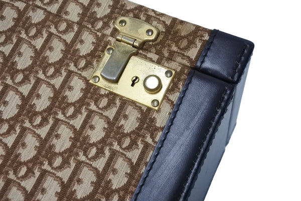 ChristianDior Vanity Trunk 30 Vintage Canvas Leather Beige Brown Gold Good Used 67483