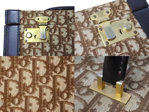 ChristianDior Vanity Trunk 30 Vintage Canvas Leather Beige Brown Gold Good Used 67483