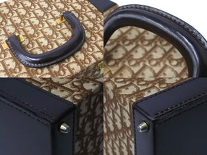 ChristianDior Vanity Trunk 30 Vintage Canvas Leather Beige Brown Gold Good Used 67483