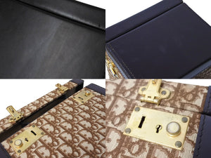 ChristianDior Vanity Trunk 30 Vintage Canvas Leather Beige Brown Gold Good Used 67483