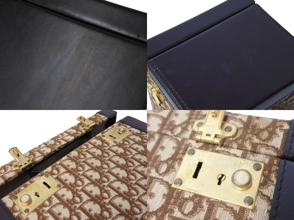 ChristianDior Vanity Trunk 30 Vintage Canvas Leather Beige Brown Gold Good Used 67483
