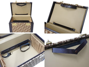 ChristianDior Vanity Trunk 30 Vintage Canvas Leather Beige Brown Gold Good Used 67483