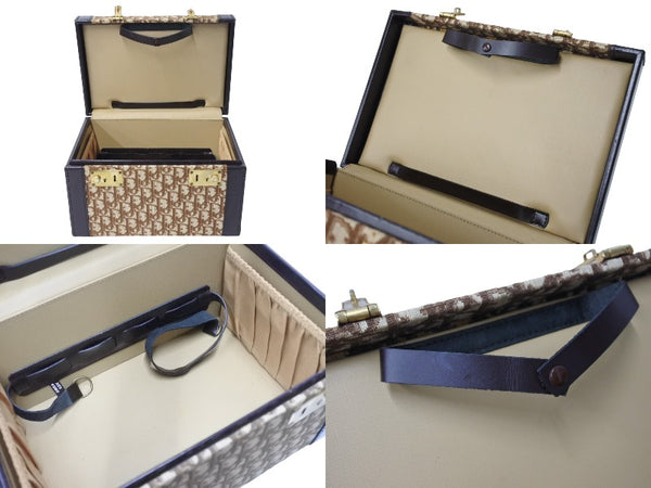 ChristianDior Vanity Trunk 30 Vintage Canvas Leather Beige Brown Gold Good Used 67483