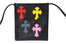 画像をギャラリービューアに読み込む, 新品同様品 CHROME HEARTS クロムハーツ レザー スクエアポシェット ショルダーバッグ クロスパッチ マルチカラー ブラック 中古 67487