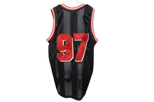 Load image into Gallery viewer, FUBU フブ タンクトップ ゲームシャツ バスケワッペン ヴィンテージ サイズL ブラック レッド ホワイト メッシュ 美品 中古 67492