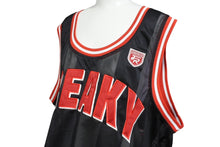 Load image into Gallery viewer, FUBU フブ タンクトップ ゲームシャツ バスケワッペン ヴィンテージ サイズL ブラック レッド ホワイト メッシュ 美品 中古 67492