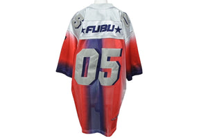 FUBU フブ フットボール ヴィンテージ メッシュ地 Vネック Tシャツ サイズL ポリエステル グレー レッド パープル 美品 中古 67498