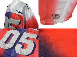 FUBU フブ フットボール ヴィンテージ メッシュ地 Vネック Tシャツ サイズL ポリエステル グレー レッド パープル 美品 中古 67498