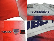 Load image into Gallery viewer, FUBU フブ フットボール ヴィンテージ メッシュ地 Vネック Tシャツ サイズL ポリエステル グレー レッド パープル 美品 中古 67498