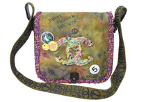 Load image into Gallery viewer, 極美品 CHANEL シャネル エンブロイダリー グラフィティ ショルダーバッグ A92789 ココマーク 21番台 カーキ シルバー 中古 67504