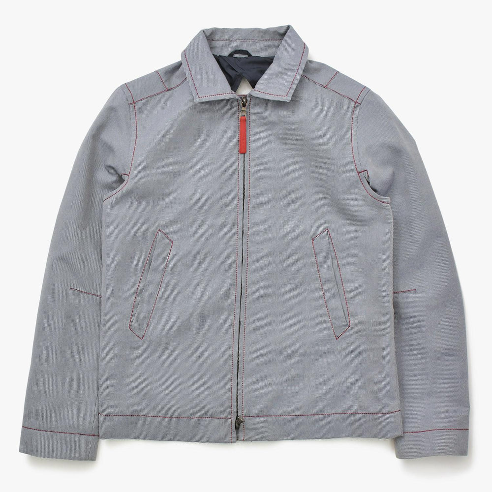 極美品 PRADA SPORT プラダスポーツ アーカイブワークジャケット 108307 コントラストステッチ グレー レッド ダブルジップ レディース 中古 4a006752