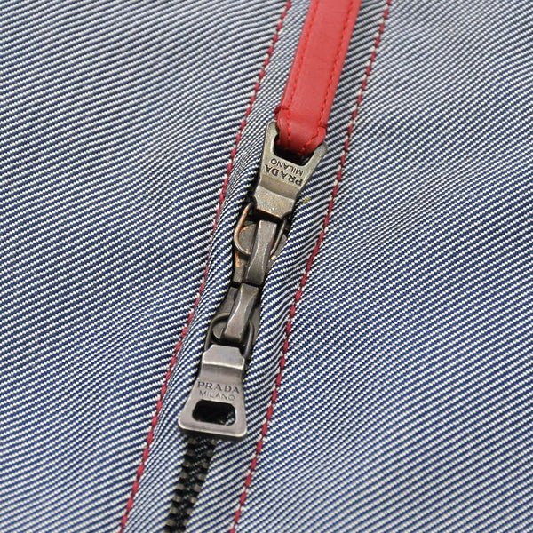 極美品 PRADA SPORT プラダスポーツ アーカイブワークジャケット 108307 コントラストステッチ グレー レッド ダブルジップ レディース 中古 4a006752
