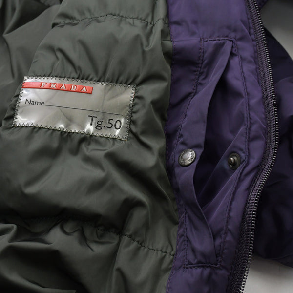 PRADA SPORT プラダスポーツ リネアロッサ ヴィンテージ中綿ダウンコート SGV310 50サイズ パープル オリーブ アウター 美品 中古 4a006753