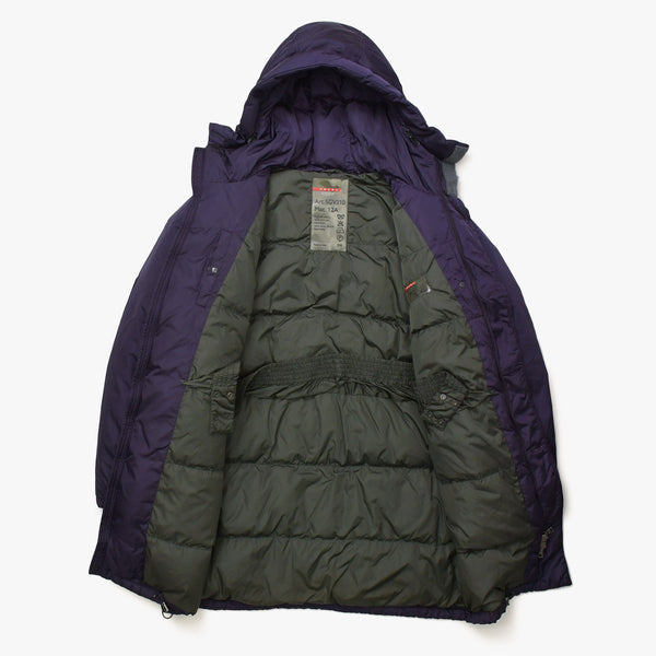 PRADA SPORT プラダスポーツ リネアロッサ ヴィンテージ中綿ダウンコート SGV310 50サイズ パープル オリーブ アウター 美品 中古 4a006753