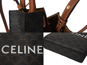 極美品 CELINE セリーヌ ショルダーバッグ ミニ バーティカル トリオンフ キャンバス ブラウン 194372BZK.04LU 中古 67537