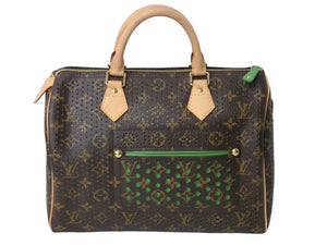 新品同様 LOUIS VUITTON ルイヴィトン モノグラム ペルフォ スピーディ30 ハンドバッグ M95181 グリーン メッシュ 中古 67542