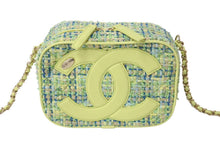 画像をギャラリービューアに読み込む, 極美品 CHANEL シャネル ツイード デカココ チェーンショルダーバッグ 27番台 ツイード レザー グリーン ブルー ゴールド 中古 67564