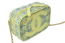 画像をギャラリービューアに読み込む, 極美品 CHANEL シャネル ツイード デカココ チェーンショルダーバッグ 27番台 ツイード レザー グリーン ブルー ゴールド 中古 67564