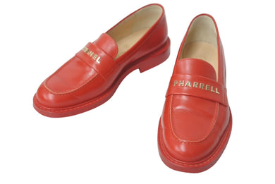 CHANEL PHARRELL シャネル ファレル・ウィリアムス ローファー 革靴 カプセルコレクション G34567 レッド カーフスキン 38C 良品 中古 67588