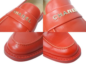 CHANEL PHARRELL シャネル ファレル・ウィリアムス ローファー 革靴 カプセルコレクション G34567 レッド カーフスキン 38C 良品 中古 67588