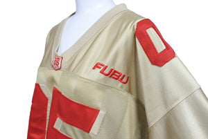 FUBU フブ ゲームシャツ フットボールシャツ ヴィンテージ グラデーション 05 ポリエステル ゴールド レッド XL 良品 中古 67617