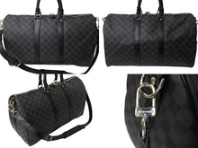 画像をギャラリービューアに読み込む, LOUIS VUITTON ルイ ヴィトン キーポル バンドリエール45 ボストンバッグ N41418 ダミエグラフィット ブラック 美品 中古 67624