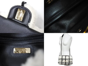 極美品 CHANEL シャネル チェーンショルダーバッグ ムートン AS2754 2021AW ボーダー ホワイト ブラック ゴールド金具 中古 67633