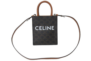 新品未使用品 CELINE セリーヌ ミニバーティカルカバ ハンドバッグ トリオンフ柄 19437 2BZK 04LU キャンバス ブラウン 中古 67640