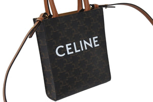 新品未使用品 CELINE セリーヌ ミニバーティカルカバ ハンドバッグ トリオンフ柄 19437 2BZK 04LU キャンバス ブラウン 中古 67640