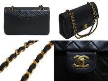 画像をギャラリービューアに読み込む, CHANEL シャネル マトラッセ 25 ショルダーバッグ ダブルフラップ 3番台 ラムスキン ブラック ゴールド 美品 中古 67716
