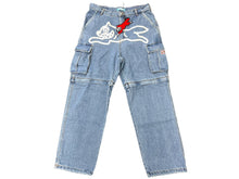 Load image into Gallery viewer, 新品未使用 BILLIONAIREBOYSCLUB ビリオネアボーイズクラブ ICECREAM アイスクリーム 2WAYWASHED DENIM CARGO PANTS サイズL ライトブルー