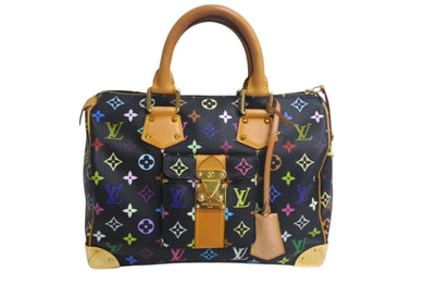 LOUISVUITTON ルイヴィトン モノグラムマルチカラー スピーディ30 ハンドバッグ 村上隆 M92642 ブラック 美品 中古 4c067775