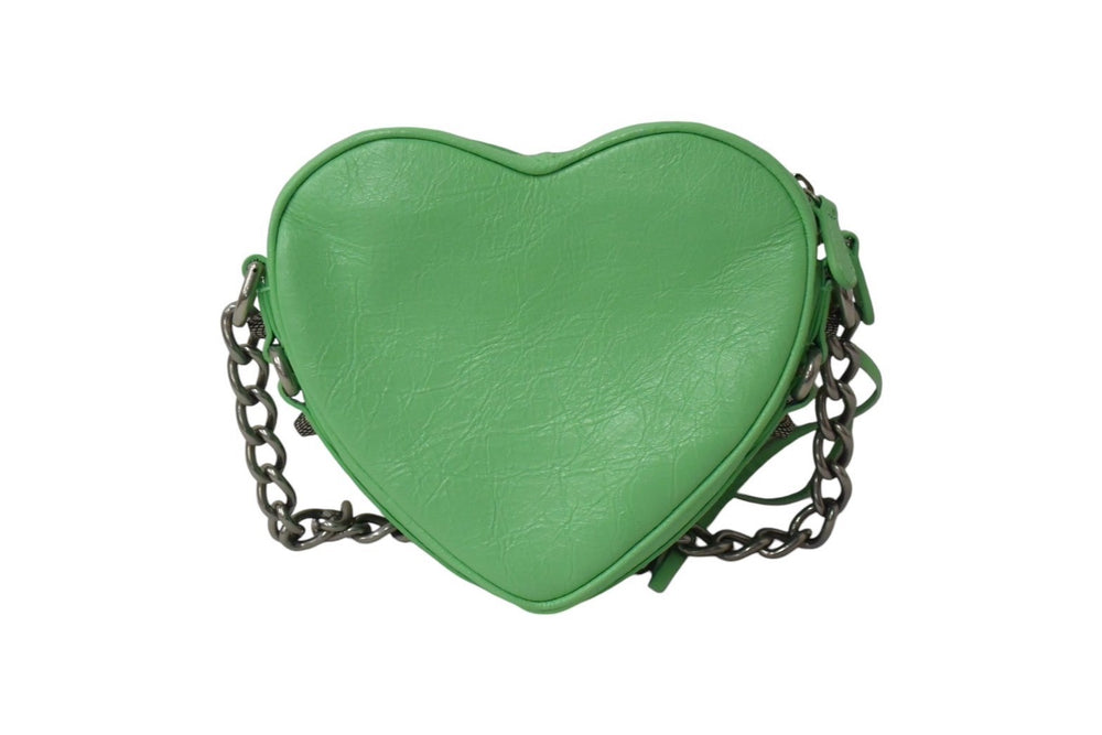 極美品 BALENCIAGA バレンシアガ Le Cagole Heart ル カゴール ハート ショルダーバッグ レザー グリーン シルバー 中古 4c067786