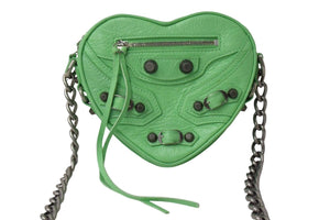 Very Good Condition BALENCIAGA Le Cagole Heart Shoulder Bag Leather Green Silver Used 4c067786