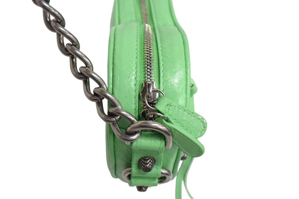 Very Good Condition BALENCIAGA Le Cagole Heart Shoulder Bag Leather Green Silver Used 4c067786