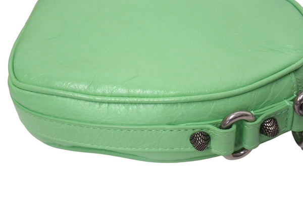Very Good Condition BALENCIAGA Le Cagole Heart Shoulder Bag Leather Green Silver Used 4c067786