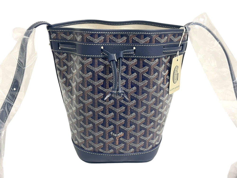 新品未使用 GOYARD ゴヤール プティフロ ショルダーバッグ バケットバッグ レザー コーティングキャンバス ネイビー 中古 4c067825