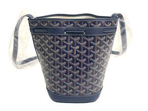 新品未使用 GOYARD ゴヤール プティフロ ショルダーバッグ バケットバッグ レザー コーティングキャンバス ネイビー 中古 4c067825
