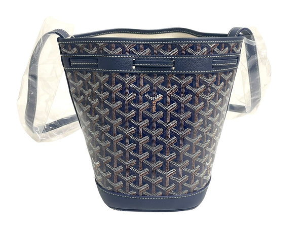 新品未使用 GOYARD ゴヤール プティフロ ショルダーバッグ バケットバッグ レザー コーティングキャンバス ネイビー 中古 4c067825