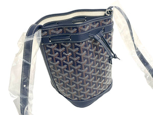 新品未使用 GOYARD ゴヤール プティフロ ショルダーバッグ バケットバッグ レザー コーティングキャンバス ネイビー 中古 4c067825