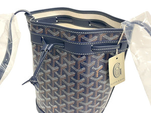 新品未使用 GOYARD ゴヤール プティフロ ショルダーバッグ バケットバッグ レザー コーティングキャンバス ネイビー 中古 4c067825