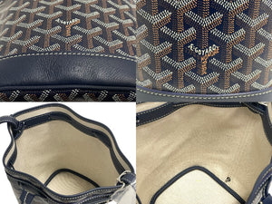 新品未使用 GOYARD ゴヤール プティフロ ショルダーバッグ バケットバッグ レザー コーティングキャンバス ネイビー 中古 4c067825
