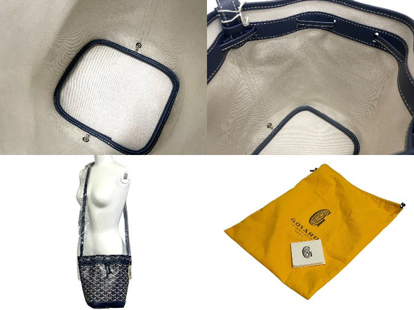 新品未使用 GOYARD ゴヤール プティフロ ショルダーバッグ バケットバッグ レザー コーティングキャンバス ネイビー 中古 4c067825