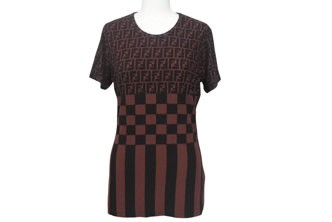 新品未使用 FENDI フェンディ 半袖Tシャツ D-OS-9300W サイズ44 ズッカ柄 ペカン柄 ブラウン ブラック 中古 4c067837