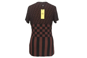 新品未使用 FENDI フェンディ 半袖Tシャツ D-OS-9300W サイズ44 ズッカ柄 ペカン柄 ブラウン ブラック 中古 4c067837